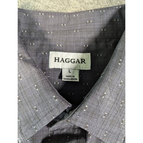 Haggar Short Sleeve Button Down Men’s Shirt Size L Dark Grey Line Design Pattern - Picture 4 of 7